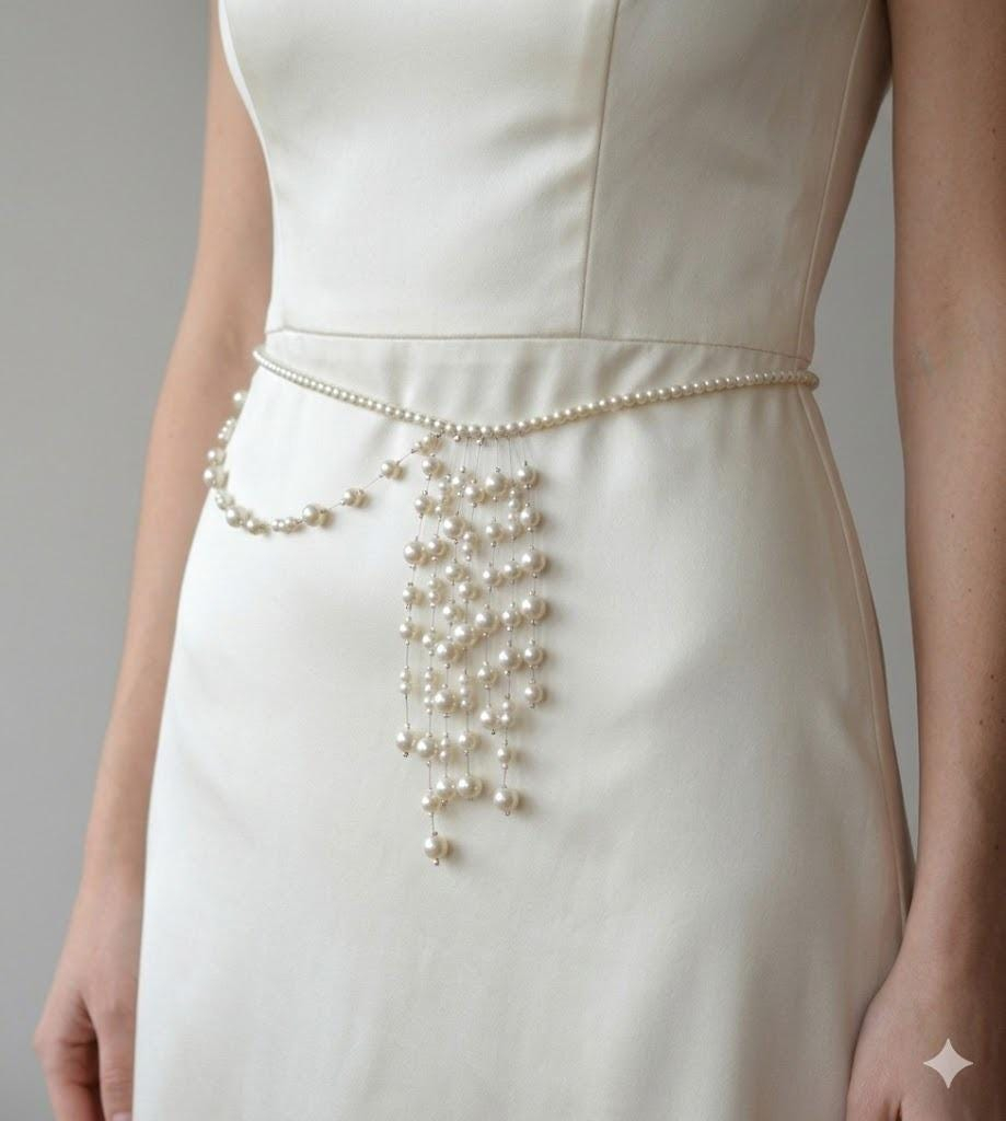 Ivory Pearl Tassel Bridal Waist Belt