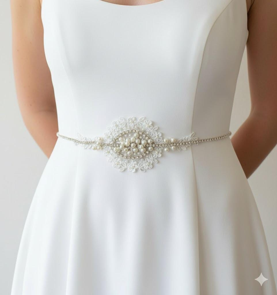 Ivory Pearl Medallion Bridal Sash Belt