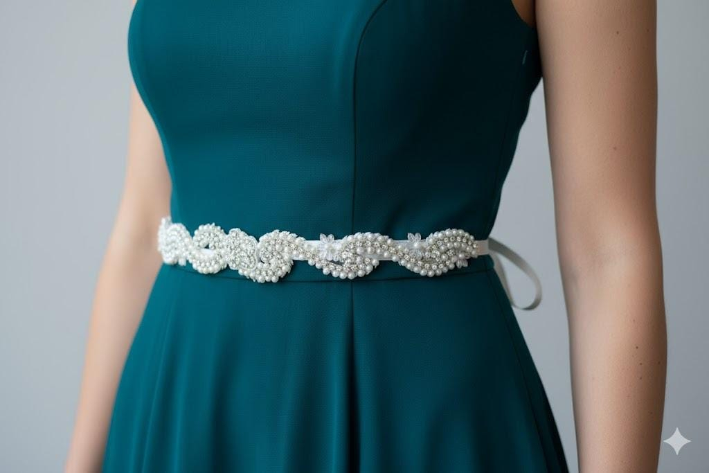 Ivory Glass Pearl Bridal Sash Belt