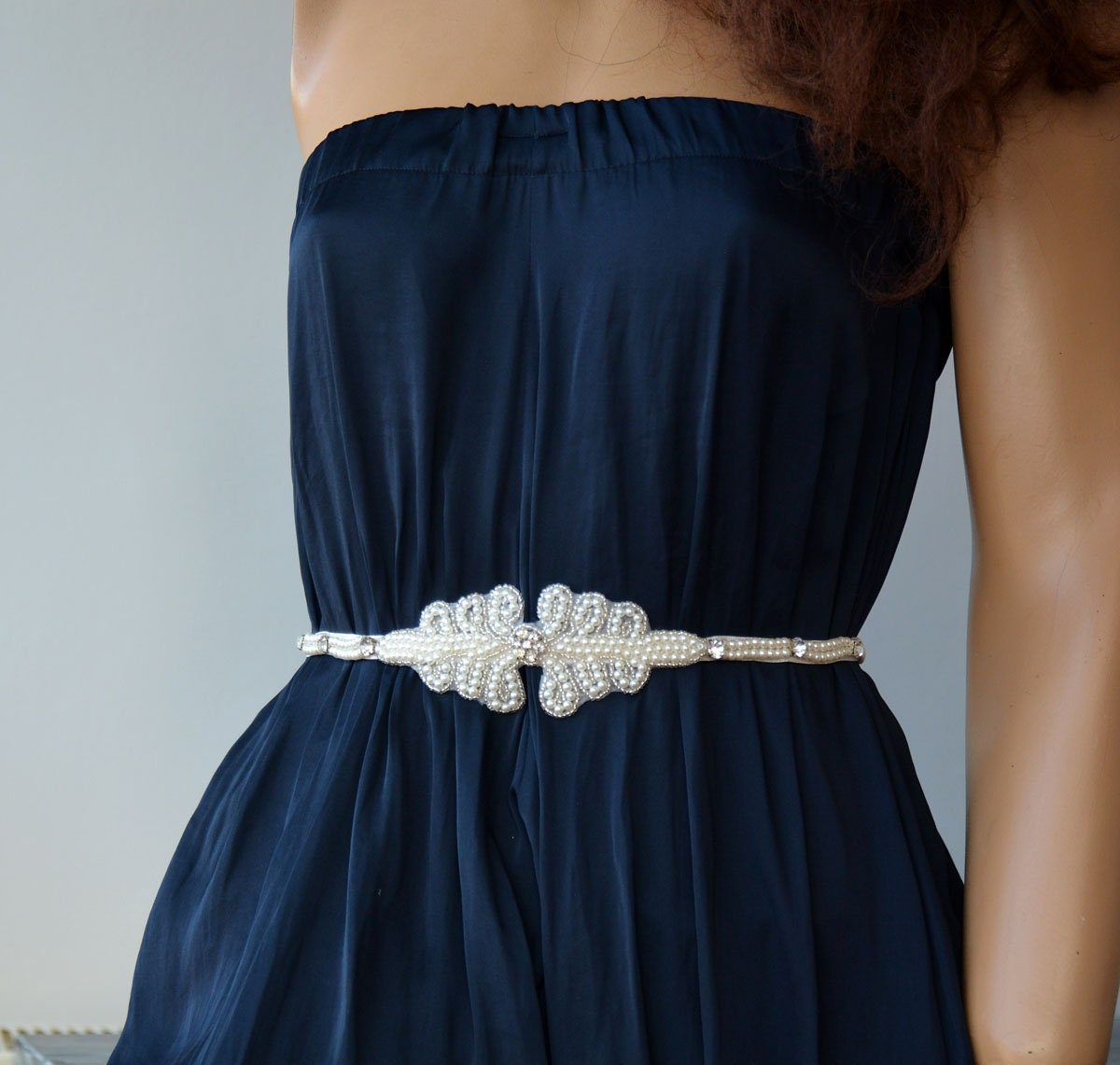 Ivory Pearl Scroll Bridal Sash Belt