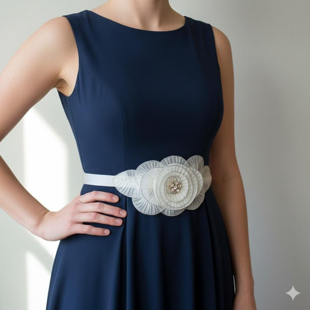 White Organza Flower Bridal Sash Belt