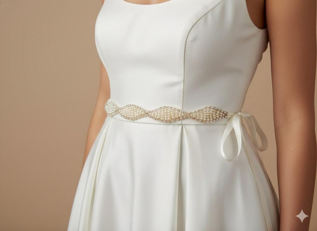 Ivory Pearl Marquise Bridal Sash Belt