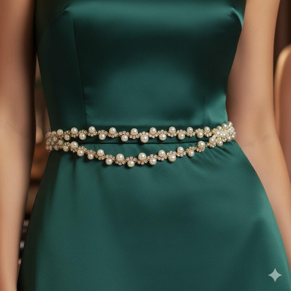 Ivory Double-Strand Pearl Draped Bridal Sash Belt