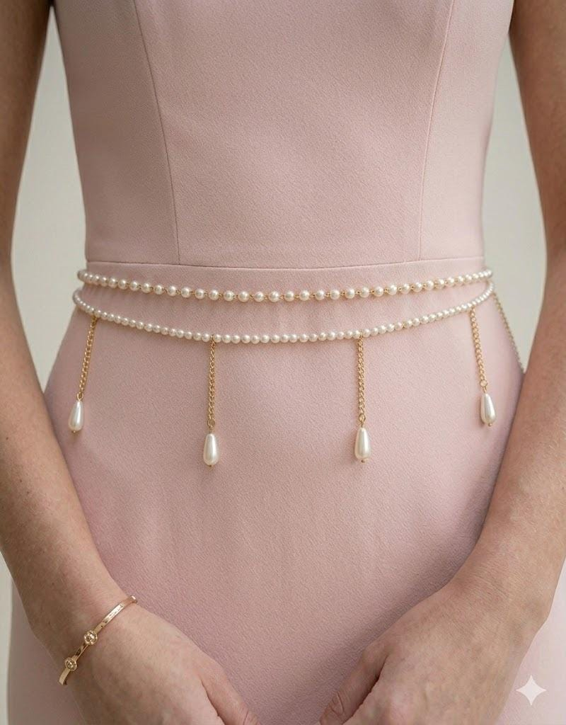 Double-Strand Pearl Bridal Waist Chain