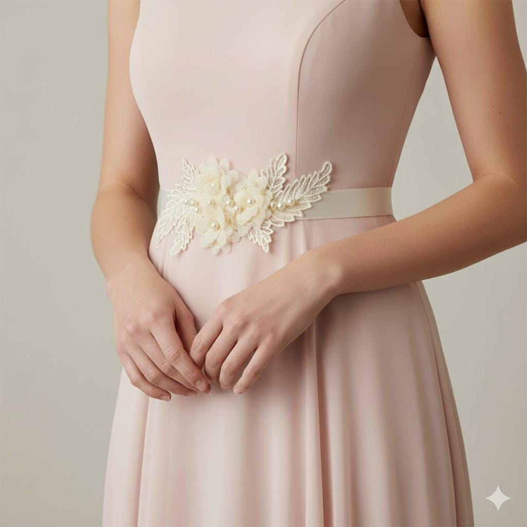 Ivory Floral Lace Bridal Sash Belt